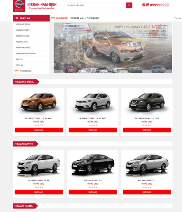 Mẫu giao diện website bán ô tô Nissan