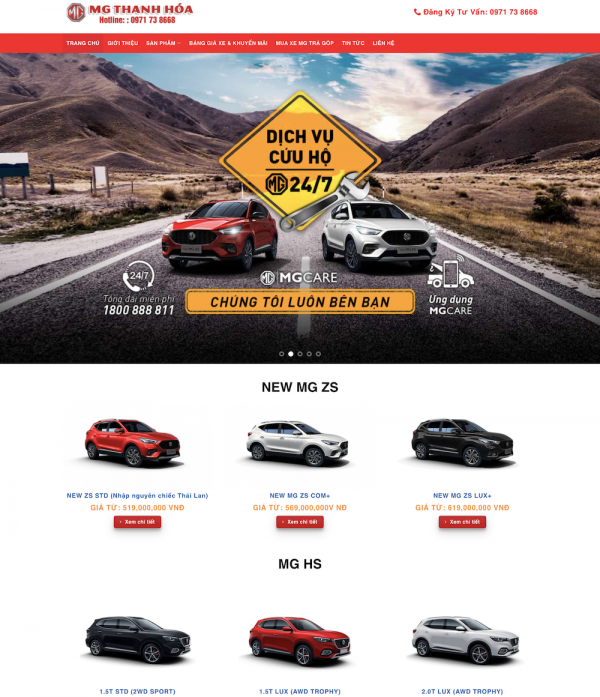 Giao diện mẫu website bán ô tô MG
