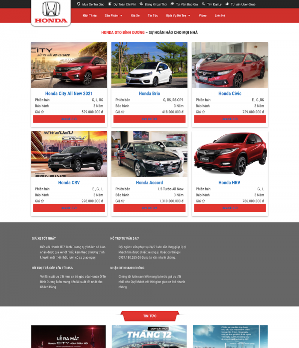 Thiết kế web bán ô tô Honda