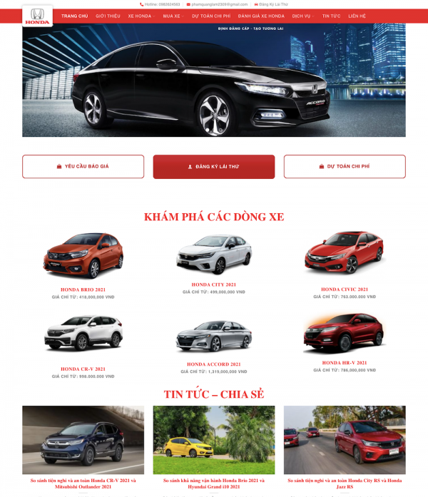 Thiết kế website bán ô tô Honda